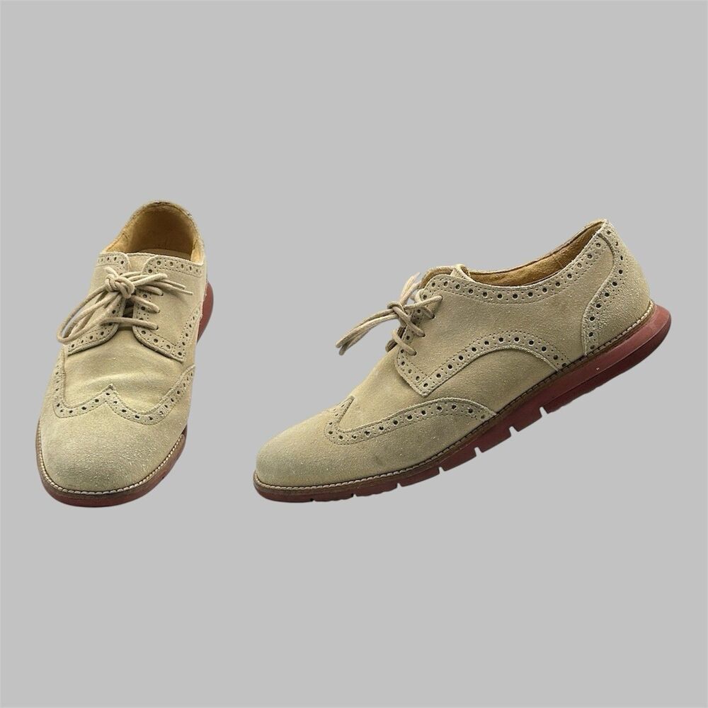 Cole Haan Grandsprint C12468 Men’s Size 7.5 M Beige Suede Shoes Wingtip